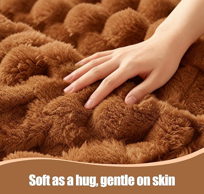 Heated Blanket Electric Blanket Heating, Dual Control Soft Ribbed Faux Fur Electric Blanket with 12 Heat Levels 12H Timer ETL FCC Certified Machine Washable (Camel, King Size - 90" x 100")