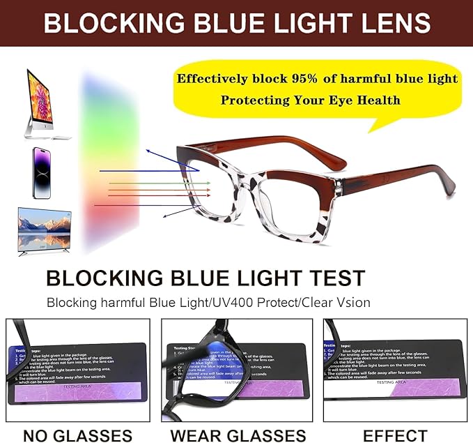 Hubeye Oprah Style Reading Glasses for Women Men Blue Light Blocking Computer Square Readers with Spring Hinge