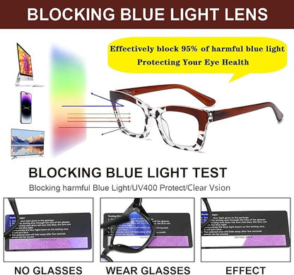 Hubeye Oprah Style Reading Glasses for Women Men Blue Light Blocking Computer Square Readers with Spring Hinge