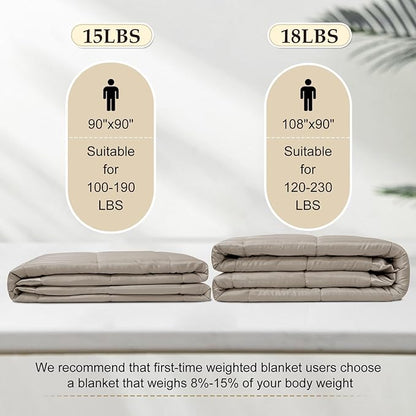downluxe Weighted Blanket King Size, 18 lb Weighted Blanket with Glass Beads for All Season, Machine Washable Heavy Blanket (Sand, 108 X 90 Inch)
