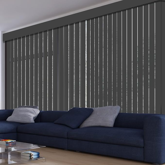 Cordless Vertical Blinds Window Blind, Blackout Fabric Vertical Blind, Energy Saving UV Protection Noise Reduce Vertical Blinds for Sliding Glass Doors, Patio Doors, Pure Dark Grey
