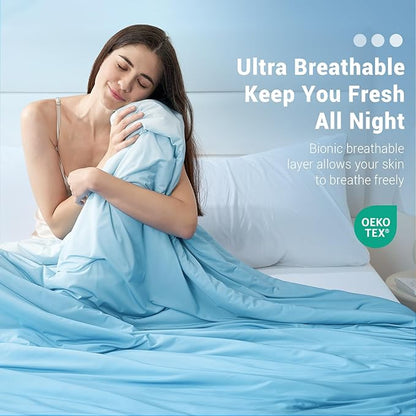 Elegear Cooling Comforter Queen Size Absorbs Body Heat to Keep Cool, Double-Sided Cooling Blanket for Hot Sleepers Arc-Chill Cool Fabric Q-Max>0.5, Lightweight Summer Comforter Ice Blanket, Light Blue