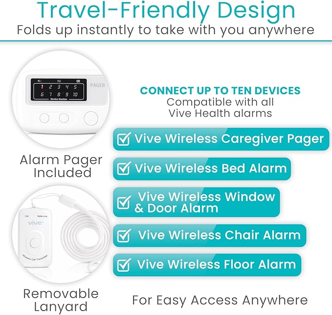 Vive Wireless Call Button - Emergency Alert System for Patients - Smart Portable Medical Panic Button - Notifies Nurse or Caretaker When Elderly Senior Needs Help - Perfect for Home Wander Prevention