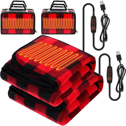 Tuanse 2 Pcs USB Heated Blanket 25"x35" Small Portable 5v 3 Setting Electric Blanket with Timer and Temperature Controller Winter Wearable Recharge Throw for Travel Home(Red and Black Plaid)