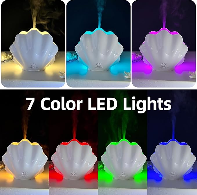 Essential Oil Diffuser 260ML, Shell Aroma Diffuser with Remote Control Humidifier with 7 Colors LED Night Light for Bedroom Home Relaxation (Black)