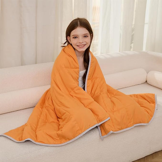 Weighted Blanket 7lbs Twin Size Orange Grey 41"x60" Weighted Blankets Heavy Blanket are Comfortable and Cozy