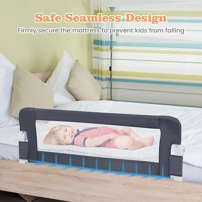 HONEY JOY Bed Rail for Toddlers, Extra Long, Foldable Portable Swing Down Safety Bed Guard Rail, Toddler Bed Rails for Crib, King Queen Full Twin Size Bed Mattress (Gray, 1 Pack, 47 Inch)