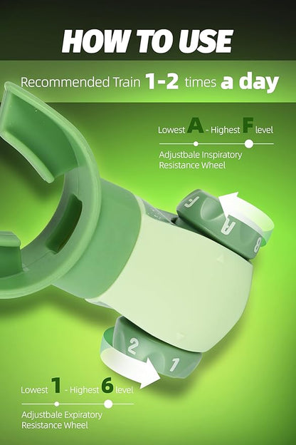 Respiratory Muscle Trainer,Breathers Trainers Exerciser Fitness for Wellness (Green)