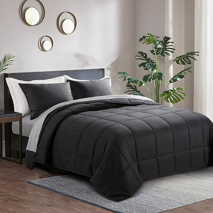 HOMBYS Oversized King Comforter 128x120, Lightweight Quilted Down Alternative Duvet Insert for All Season,Black,8 Corner Tabs