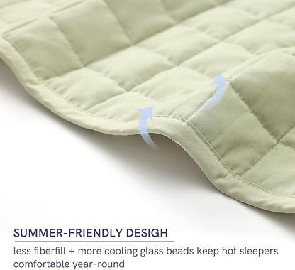 YnM Exclusive Weighted Blanket, Soothing Cotton/Polyester, Smallest Compartments, Bed Blanket for One Person of 190lbs, Ideal for Queen/King Bed (60x80 Inches, 20 Pounds, Avocado/White Reversible)