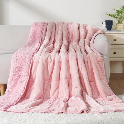 Weighted Blanket Twin 15 Pounds for Adults, Plush Blankets for Sofa Bed, Cottonblue Heavy Blanket with Ceramic Beads, Thick Fuzzy Blanket with Soft Plush Flannel for Winter Xmas, 48x72inch, Blush Pink