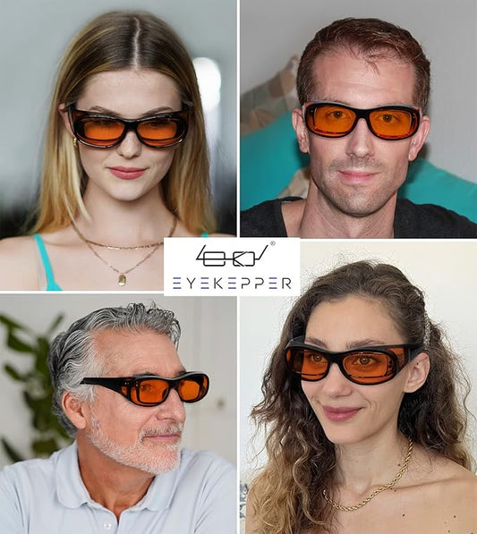 Eyekepper 100% Blue Reduction,Fitover Anti-Blue Blocking Computer Glasses with Extra Amber Lenses for Women, Tortoise