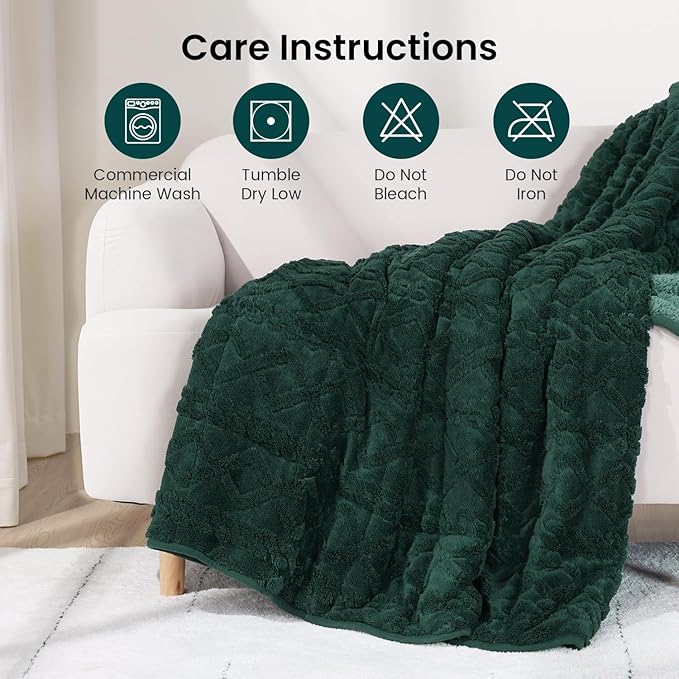 Drewin Queen Size Weighted Blanket for Adults 20 lbs, Soft Fuzzy Jacquard Sherpa Weighted Blankets for Sleeping 60 x 80 inches, Cozy Sofa Bed Blanket for Winter, Dark Green