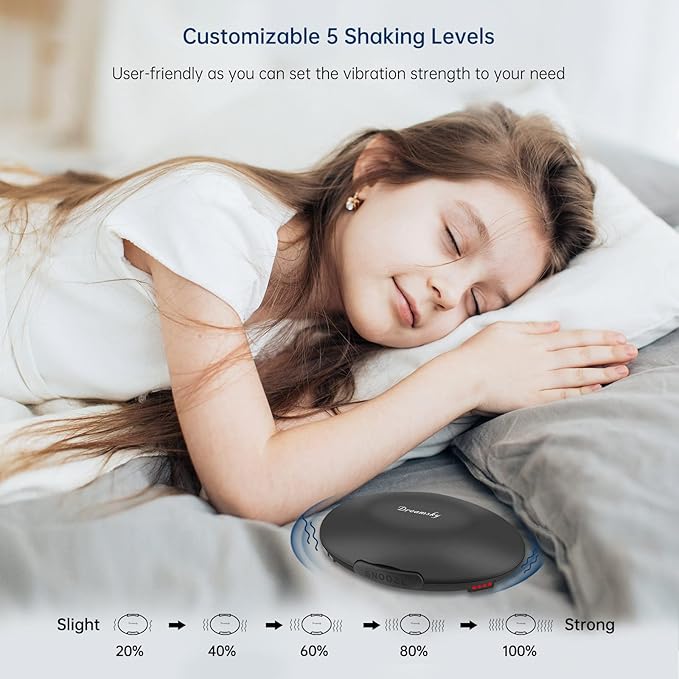 DreamSky Vibrating Alarm Clock for Heavy Sleepers - Bed Shaker Alarm Clock Under Pillow for Adults Teens Kids & Hearing Impaired, Rechargeable Battery Operated for Bedroom, Travel, Auto DST, Backlight