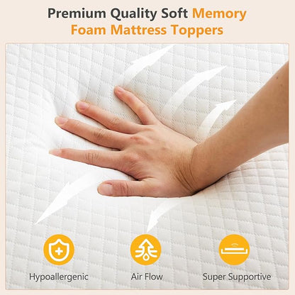 NEWBULIG 3 Inch Memory Foam Mattress Topper King, Memory Foam Pad with Removable & Washable Cover, Bed Topper for Back Pain, Non-Slip Ventilated Design