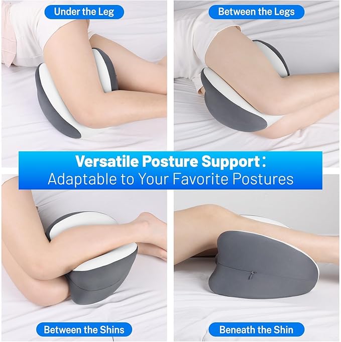 Knee Pillow for Side Sleepers, Leg Pillow with Cooling Cover, Memory Foam Leg Pillow for Side Sleeping, Heart-Shape Cushion for Hip, Back & Sciatica Pain Relief, Grey