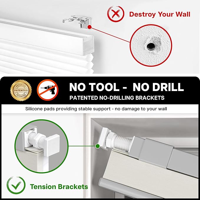 LazBlinds Cordless Cellular Shades, No Tools No Drill Light Filtering Honeycomb Shades Pleated Blinds for Windows, 25'' W x 64'' H, Dovy Grey