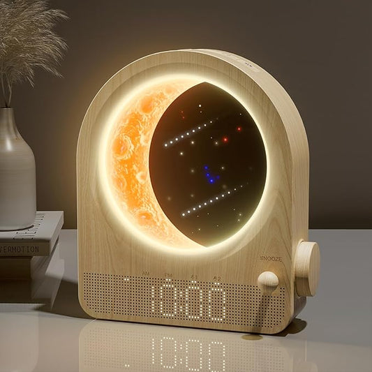 Sunrise Alarm Clocks for Bedrooms, Stepless Dimmable Moon Lamp Dual Alarm Clock with 12Levels Volume for Heavy Sleepers, 10 Natural Sounds with 30/60/90mins Timer, Gifts for Women