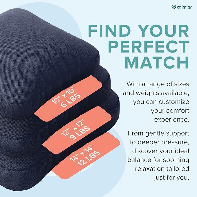 Calmier - 12 lb Sensory Weighted Pillow - Glass Bead Filled Hug Pillow - Ultra Plush Cozy Weight Sensory Pillows for Adults and Kids - Weighted Lap Pad (Blue- Fleece, 12 LBS)