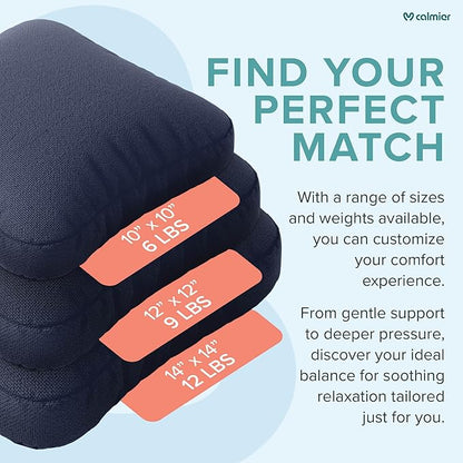 Calmier - 12 lb Sensory Weighted Pillow - Glass Bead Filled Hug Pillow - Ultra Plush Cozy Weight Sensory Pillows for Adults and Kids - Weighted Lap Pad (Blue- Fleece, 12 LBS)