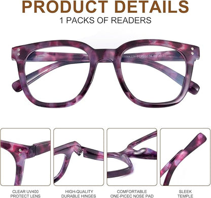 Reading Glasses for Men Women Blue Light Blocking with Spring Hinge, Blocking Readers Anti UV Ray Filter Eyeglasses, Square Computer Reader Glasses, Purple Tortoiseshell, +2.0