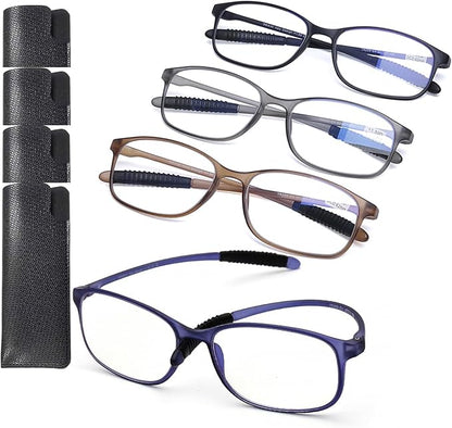 AQWANO 1.25 Reading Glasses for Men Women, Blue Light Blocking Computer Readers, 4 Pack TR90 Flexible Unbreakable Frames Lightweight Cheaters