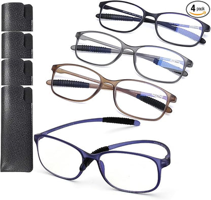 AQWANO Reading Glasses for Men Women, Blue Light Blocking Computer Readers, 4 Pack TR90 Flexible Unbreakable Frames Lightweight Cheaters