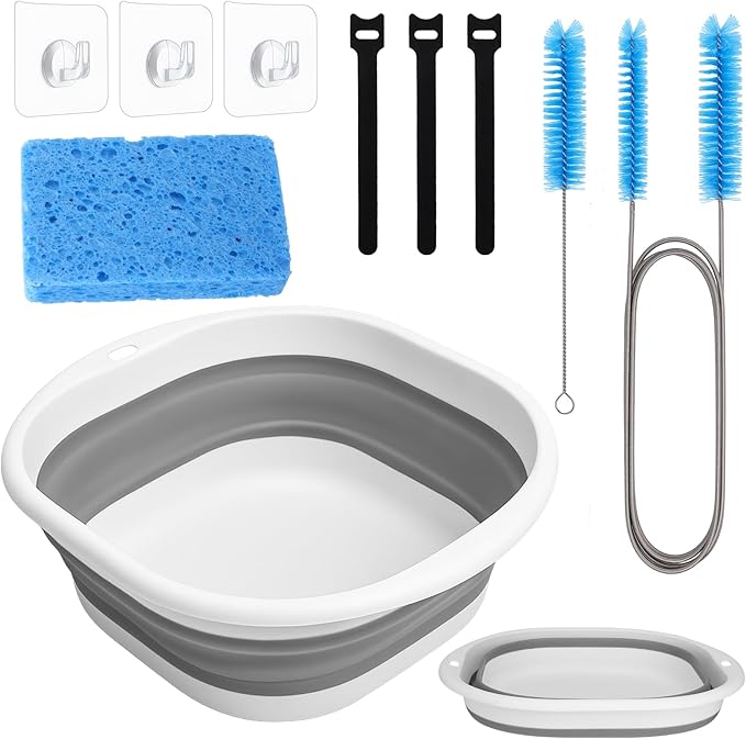XANGNIER Cleaning Brush Kit for CPAP Mask,Standard 15mm-22mm Hose,Tube,Water Chamber,6.5 Ft Thick Hose Brush and Foldable Wash Basin for CPAP Machine Equipment Accessories Cleaner Supplies