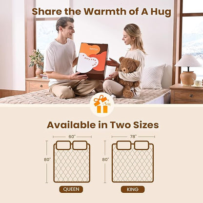 Bearhug Queen Electric Mattress Pad, Dual Control Bed Warmer with 10 Heat Level, Auto Shut Off Timer, Zipper Heated Mattress Pad with Deep Pocket Up to 18",ETL Certified, Machine Wash 60" x 80", Brown