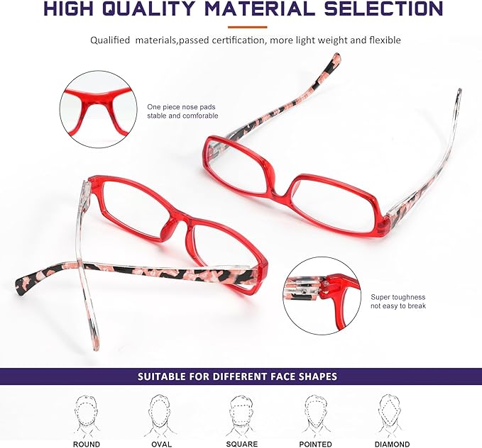 Reading Glasses for Women Men - 5 Pack Blue Light Blocking Spring Hinge Computer Readers Anti Glare UV Eyeglasses