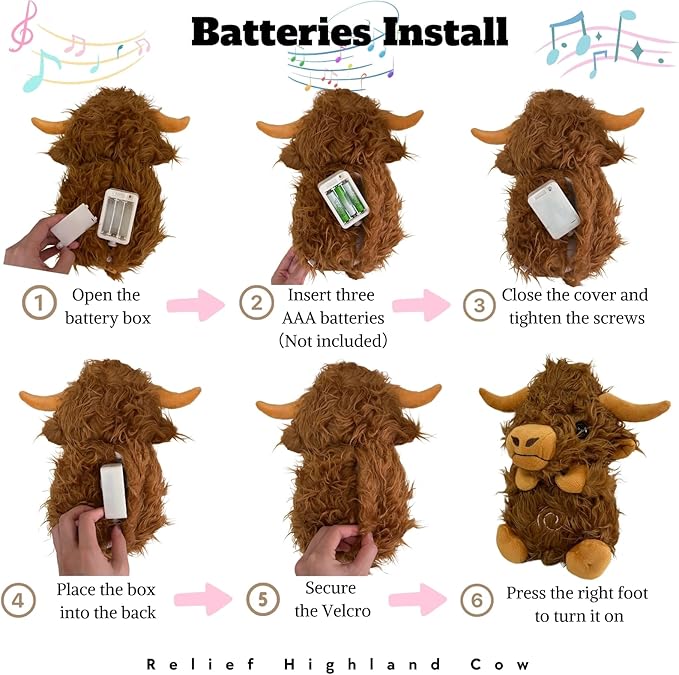 Anxiety Relief Koala Highland Cow, Breathing Teddy Anxiety Bear with Calming Music, Lights, Sleeping Otter Plush, Soothing Highland Cow for Adults & Kids, Stress Relief Stuffed Animal