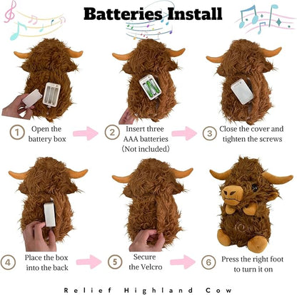 Anxiety Relief Koala Highland Cow, Breathing Teddy Anxiety Bear with Calming Music, Lights, Sleeping Otter Plush, Soothing Highland Cow for Adults & Kids, Stress Relief Stuffed Animal