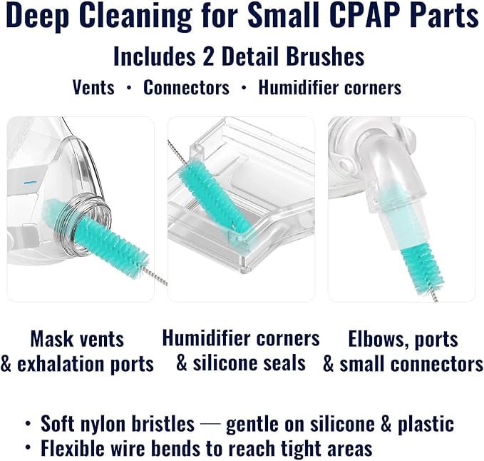 Complete CPAP Cleaning Kit with Dual-Ended 22mm & 15mm Hose Brush, Collapsible Wash Basin, 2 Detail Brushes, Hook & 210D Storage Bag for CPAP/BiPAP Tubing & Mask Care