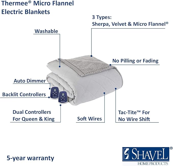 Thermee Micro Flannel Blanket Queen Size Heated Blanket with 10 Settings, Programable Heating Blanket, Luxuriously Soft Heated Throw Blanket, Rapid Heating Thermal Blanket, Warm Blanket - Ultramarine