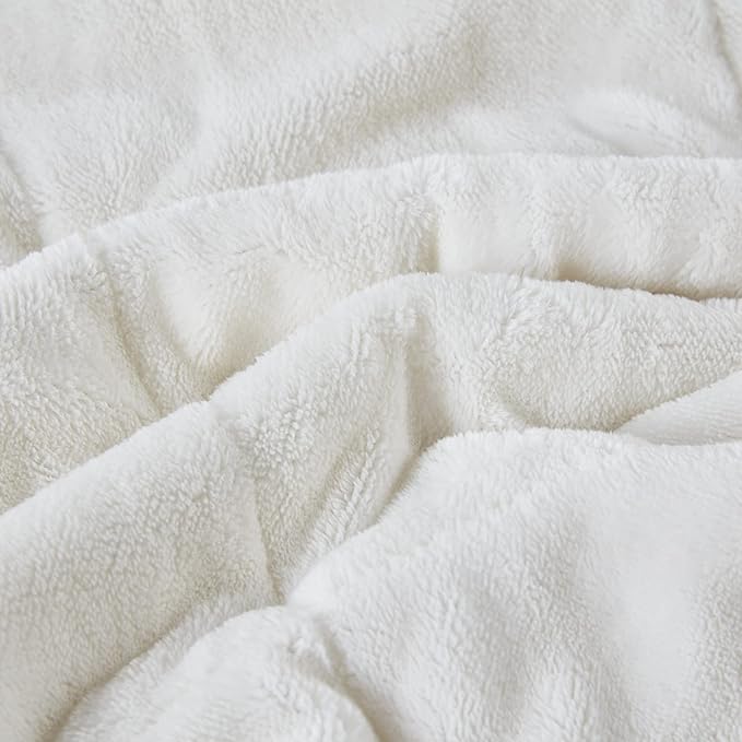 Madison Park Twin Cozy Blanket HeiQ Smart Temperature Plush to Microfiber Reverse Box Quilting, Reversible, Soft All Season, Lightweight Summer Cover, for Bed, Couch and Sofa, Twin/Twin XL, Ivory