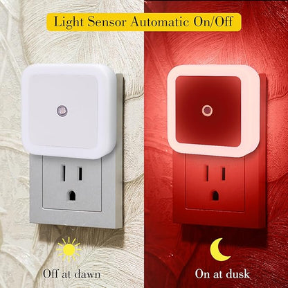 KINUR 6 Pack Red Night Light, LED Night Lights Plug into Wall with Dusk to Dawn sensors, Plug in Night Lights for Kids Room, Bedroom, Bathroom, Baby Nursery,Stair Lights, Hallway Light, Daylight