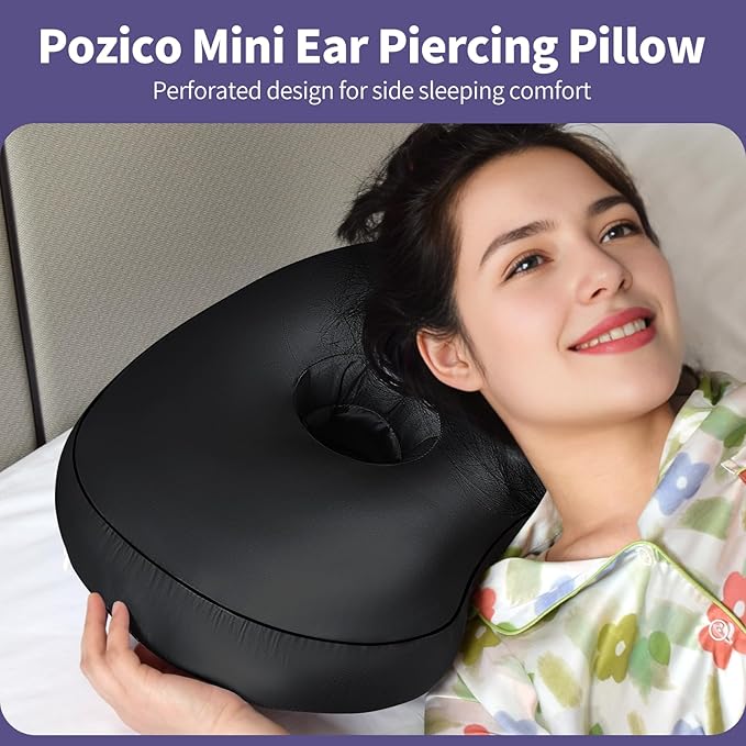 Black Ear Piercing Pillow - Side Sleeper Support with 3.5" Ear Hole Relief, Hypoallergenic Velvet Orthopedic Pillow for Healing Piercings