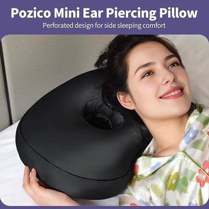 Black Ear Piercing Pillow - Side Sleeper Support with 3.5" Ear Hole Relief, Hypoallergenic Velvet Orthopedic Pillow for Healing Piercings