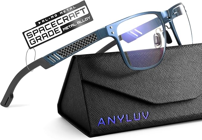Blue Light Glasses Men Premium Mens Gaming Computer Glasses Clear Lens with Al-Mg Frame Anti Blue Ray Screen Blocker