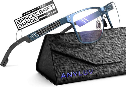 Blue Light Glasses Men Premium Mens Gaming Computer Glasses Clear Lens with Al-Mg Frame Anti Blue Ray Screen Blocker