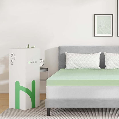 Novilla Mattress Topper Full, High Density 4 Inch Memory Foam Mattress Topper with Gel Infusion for Pressure-Relieving & Cooling, Medium Soft Full Size Mattress Topper, Airflow Design Green