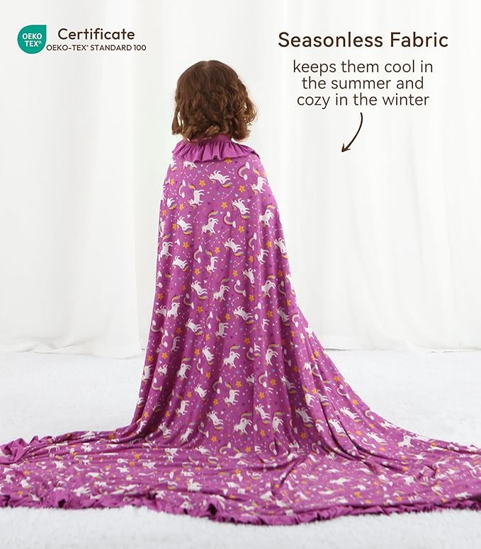 Premium Baby Blankets, Soft Viscose from Bamboo Blanket for Girls, Nursery Crib Bedding Quilt for Newborn and Toddler, Ruffle Blanket Cooling for Hot Sleepers 50''x50'' Purple Unicorn