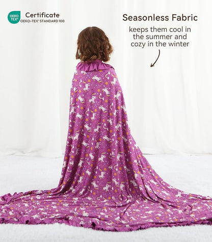 Premium Baby Blankets, Soft Viscose from Bamboo Blanket for Girls, Nursery Crib Bedding Quilt for Newborn and Toddler, Ruffle Blanket Cooling for Hot Sleepers 50''x50'' Purple Unicorn