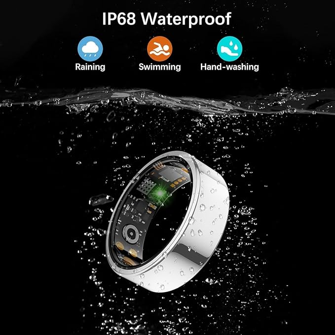 Smart Health Ring for Women Men, Fitness Tracker Ring with Heart Rate, Blood Oxygen, Sleep Tracker, Step Tracker, No Subscription Fee, IP68 Waterproof Smart Ring for iphone & Android (Silver, 8#)