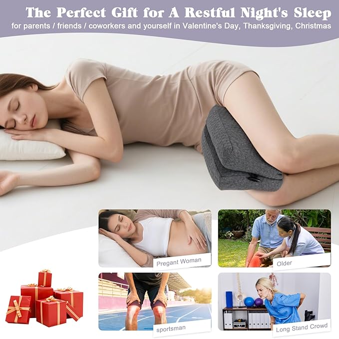 Knee Pillow for Side Sleepers, Leg and Ankle Support Pillow for Hip Pain Smooth Spine Alignment for Better Sleep, Ideal Pillows for Side Sleeping Knee and Back Pain Relief, Dark Gray
