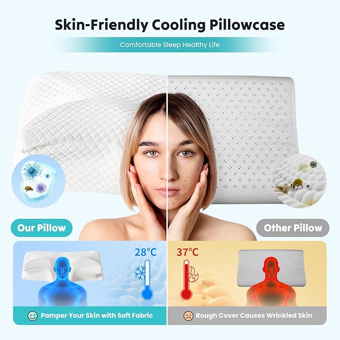 Sweetcrispy Memory Foam Cervical Pillow, 2 in 1 Ergonomic Contour Orthopedic Pillow for Neck Pain, Contour Side Sleeper for Adults, Orthopedic Neck Support for Back Stomach Sleepers, White