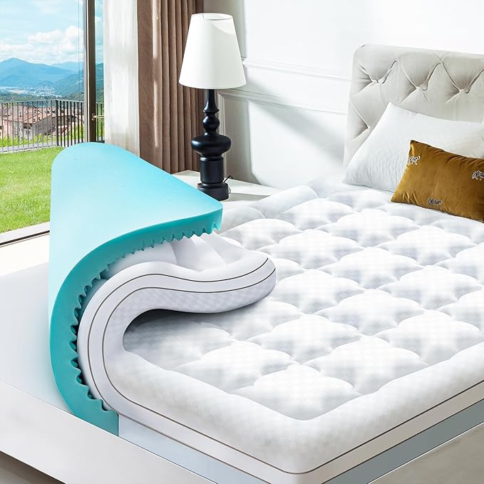 Choc chick 3.5 Inch Memory Foam Mattress Topper Queen, Dual Layer 2 Inch Gel Egg Crate Memory Foam Plus 1.5 Inch Down Alternative Pillow Top Mattress Pad, Support for Back Pain