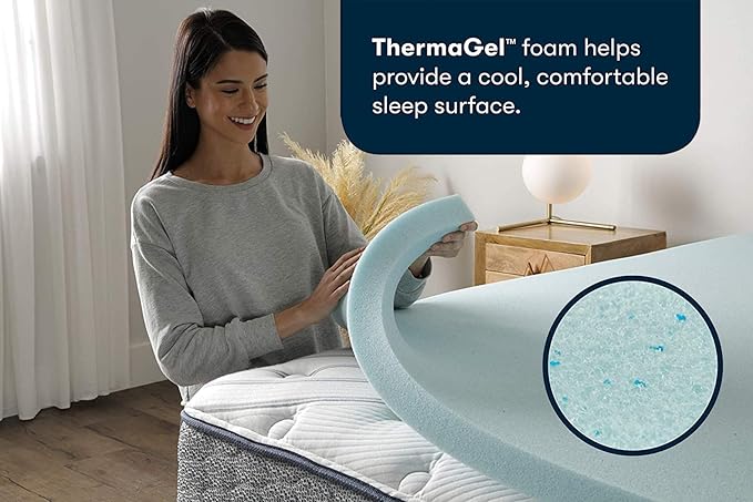 Serta ThermaGel Cooling, Pressure-Relieving Memory Foam Mattress Topper, 2 Inch, Queen,Blue