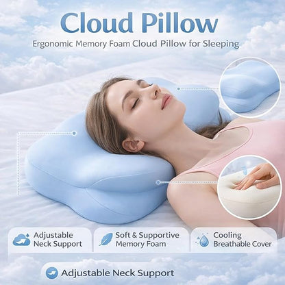 Cloud Pillow - Ergonomic Memory Sleep Cloud Pillow, 2026 New Adjustable Neck Support Pillows with Cooling Breathable Cover for Adults, Back & Stomach Sleepers (Dark Gray)