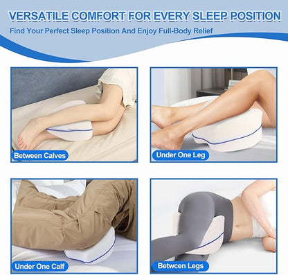 Knee and Leg Memory Foam Pillow for Side Sleepers, Ergonomic Support for Back, Hips, Knees, Joints, Nerves and Muscle Discomfort Relief (White)